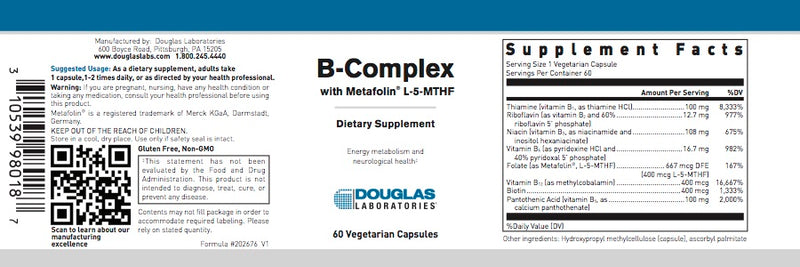 B Complex w/Metafolin (60 caps) by Douglas Laboratories