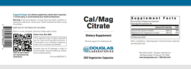 Cal/Mag Citrate 250 (Vegetarian caps ) by Douglas Laboratories
