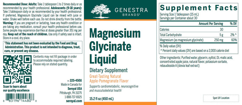 Magnesium Glycinate Liquid (450 ml) by Genestra Brands