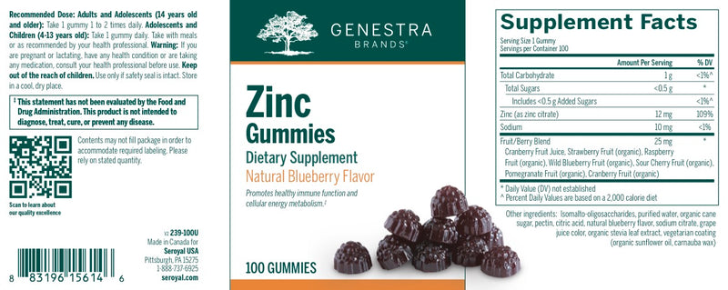 Zinc Gummies (100 Gummies) by Genestra Brands