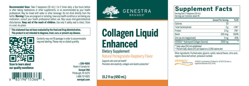 Collagen Liquid Enhanced 450ML  by Genestra Brands