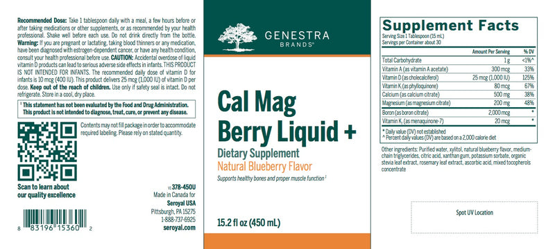 Cal Mag Natural BlueBerry Liquid ( 450 ml ) by Genestra Brands