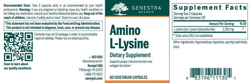 Amino L-Lysine (60 caps) by Genestra Brands