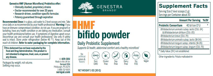 HMF Bifido Powder 1oz(30G)- By Genestra Brands