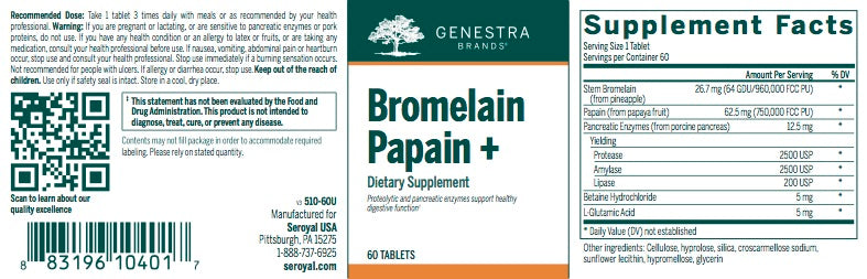 Bromelain Papain + (60 tabs) by Genestra Brands