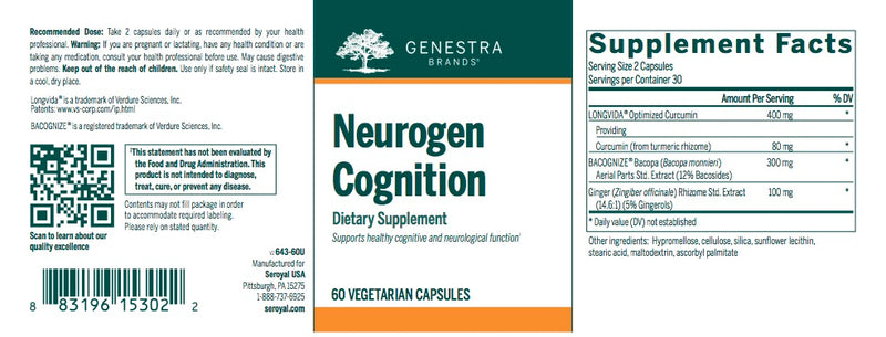 Neurogen Cognition - 60 caps By Genestra Brands