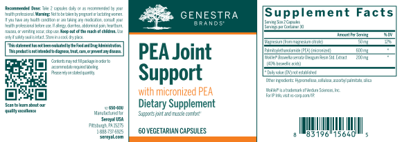 PEA Joint Support 60 veg caps by Genestra Brands