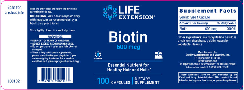 Biotin 600 mcg 100 Caps by Life Extension