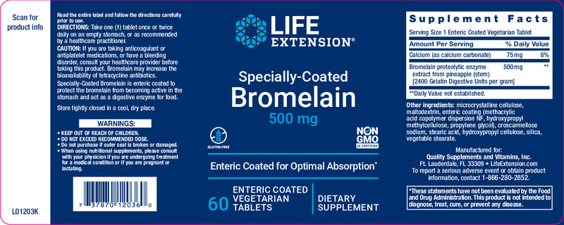 Specially-Coated Bromelain 500 mg, 60 enteric-coated veg tabs by Life Extension
