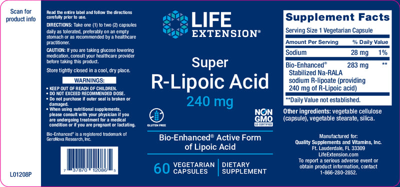 Super R-Lipoic Acid 240 mg, 60 veg cap by Life Extension