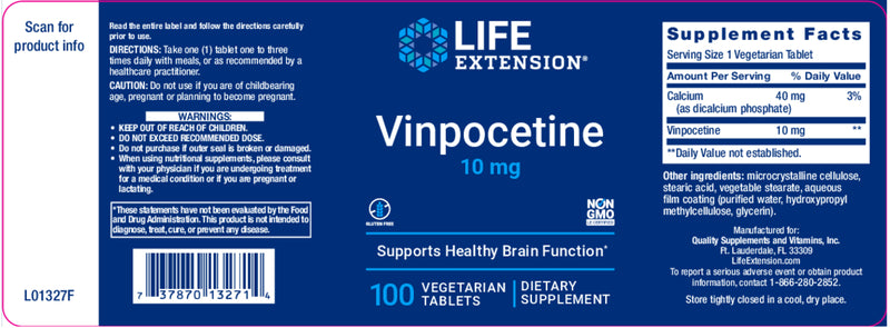 Vinpocetine 10 mg, 100 veg tabs by Life Extension