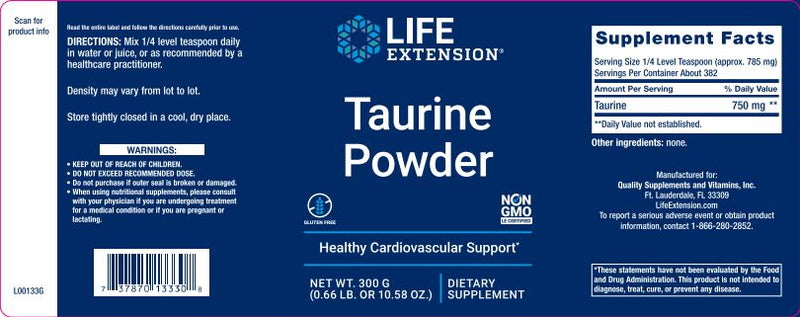 Taurine Powder 10.58 OZ By Life Extension