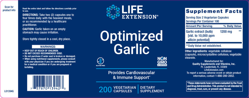 Optimized Garlic 200 Veg Caps by Life Extension