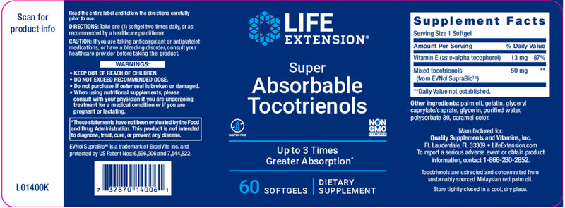Super Absorbable Tocotrienols 60 Softgels by Life Extension