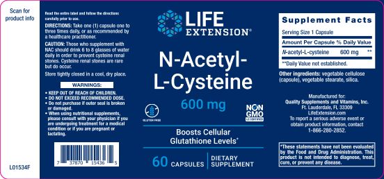 N-Acetyl-L-Cysteine (NAC) 600mg 60 caps by Life Extension