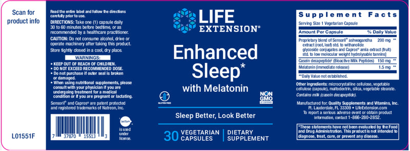 Enhanced Sleep with Melatonin 30 veg caps by Life Extension