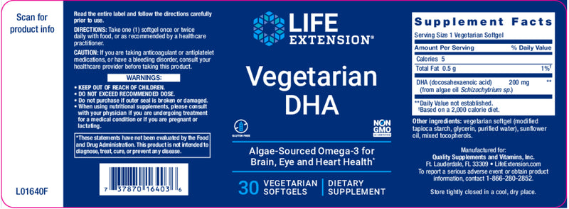 Vegetarian DHA 30 veg softgels by Life Extension