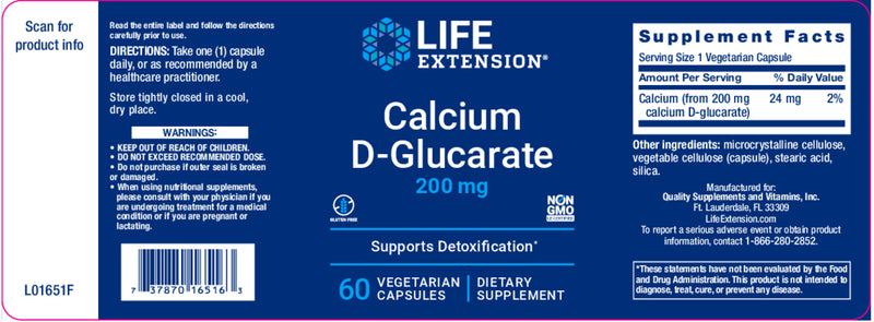 Calcium D-Glucarate 200 mg, 60 veg caps by Life Extension