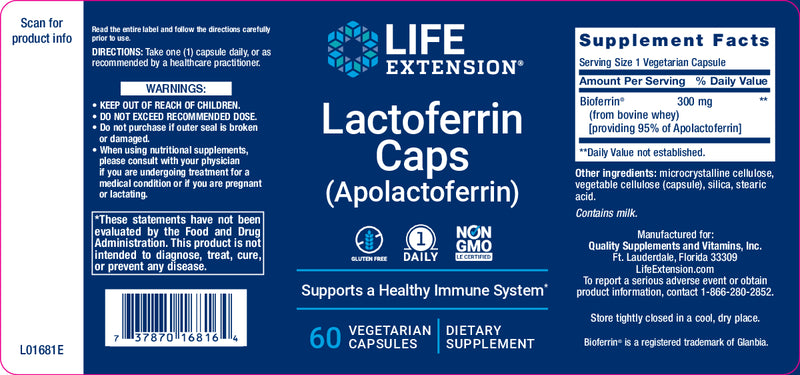 Lactoferrin Caps 620 mg, 100 vegetarian capsules by Life Extension