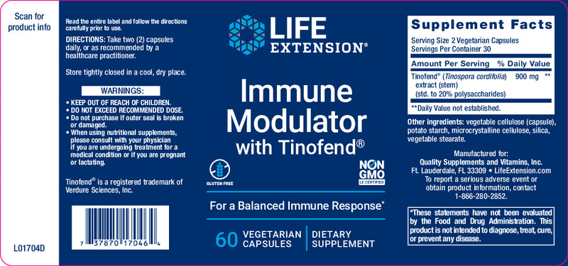 Immune Modulator with Tinofend® 60 vegetarian capsules by Life Extension