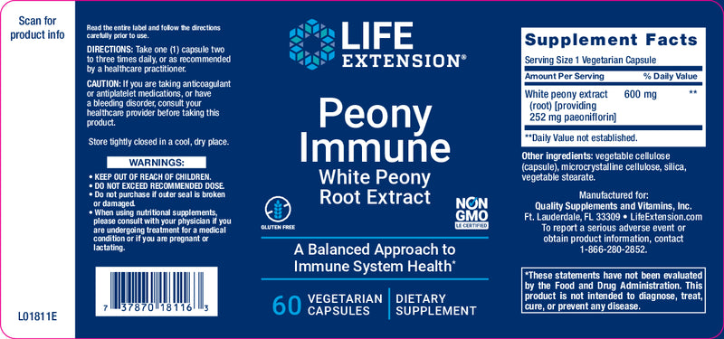Peony Immune 60 veg caps by Life Extension