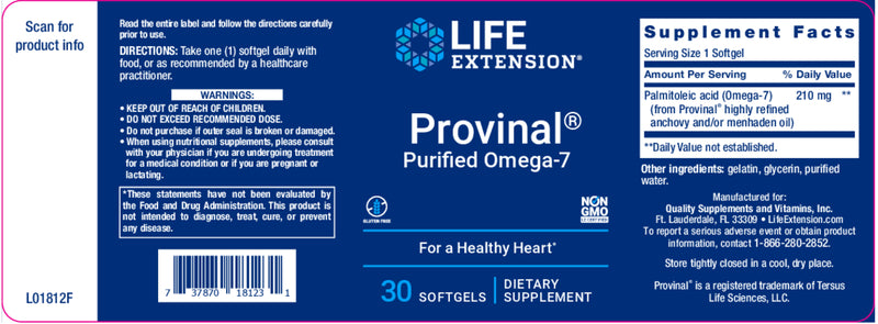Provinal® Purified Omega-7 30 softgels by Life Extension