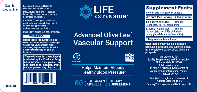 Advanced Olive Leaf Vascular Support 60 veg caps by Life Extension
