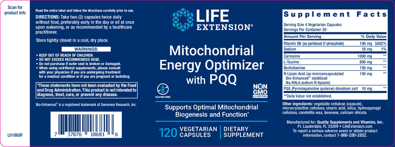 Mitochondrial Energy Optimizer with PQQ 120 veg caps by Life Extension