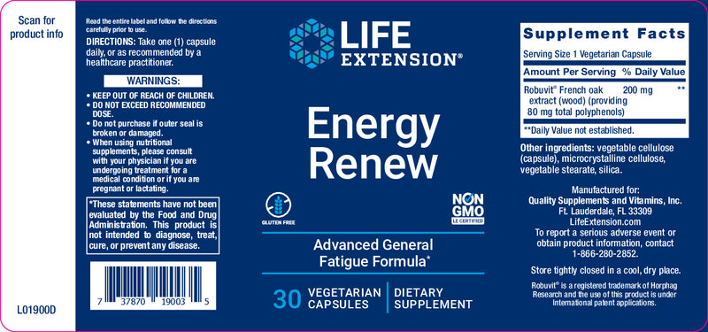 Energy Renew 200 mg, 30 vegetarian capsules by Life Extension
