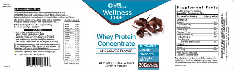 Wellness Code™ Whey Protein Concentrate (Chocolate) 640g/17.64oz by Life Extension