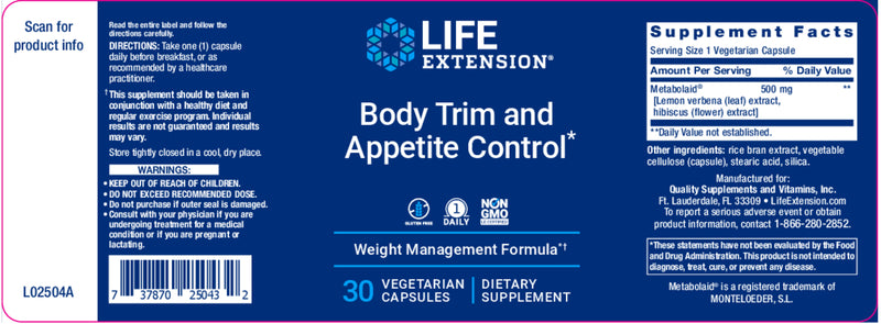 Body Trim and Appetite Control 30 Veg Caps by Life Extension