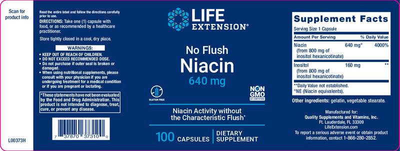 No Flush Niacin 640 mg, 100 cap by Life Extension