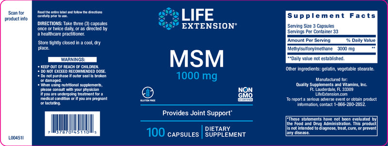 MSM 1000 mg, 100 cap by Life Extension