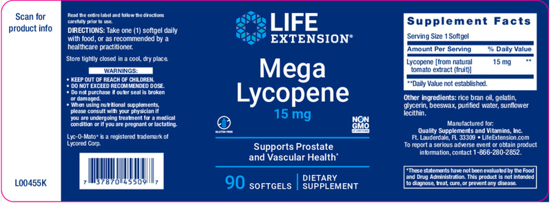 Mega Lycopene 15 mg, 90 softgels by Life Exetension