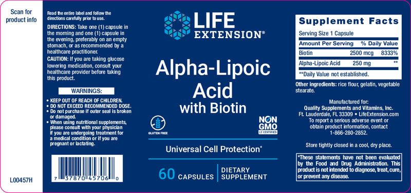 Alpha-Lipoic Acid with Biotin 60 Caps by Life Extension
