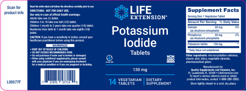 Potassium Iodide Tablets 130 mg, 14 veg tabs by Life Extension