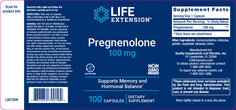 Pregnenolone 100 mg, 100 caps by Life Extension