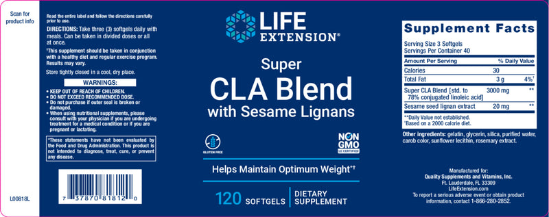 Super CLA Blend with Sesame Lignans 120 soft gels By Life Extension