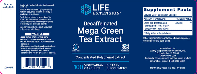Decaffeinated Mega Green Tea Extract 100 veg caps by Life Extension
