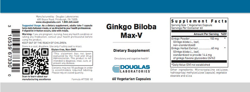 Ginkgo Biloba Max-V (60 caps) by Douglas Laboratories