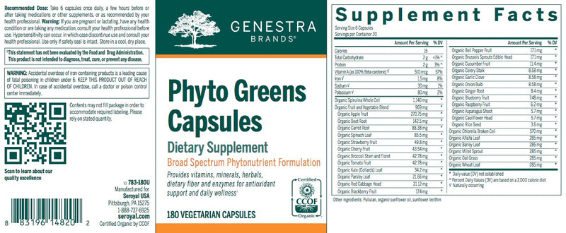 Phyto Greens Capsules 180 caps - by Genestra Brands