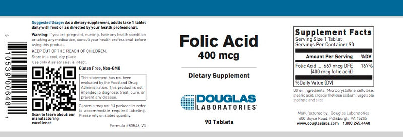 Folic Acid 400 mcg (90 tabs) by Douglas Laboratories