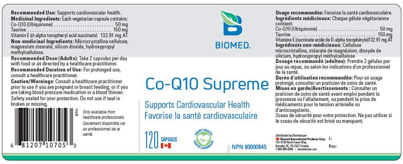 Co-Q10 Supreme (with VitE) 120 capsules by BioMed
