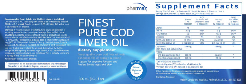 Finest Pure Cod Liver Oil by Pharmax