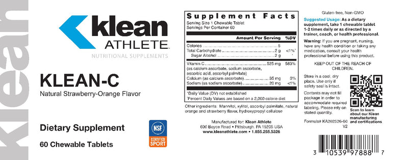 Klean-C Strawberry Orange Flavor 60 chewable tabs by Douglas Laboratories