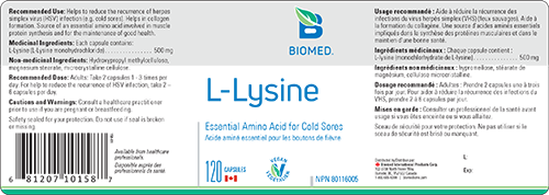 L-Lysine Essential Amino Acid (120 caps) by BioMed