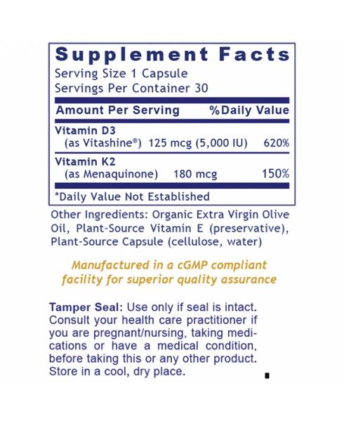 Vitamin D3+K2 .Premier (30Caps) - By Premier Research Labs