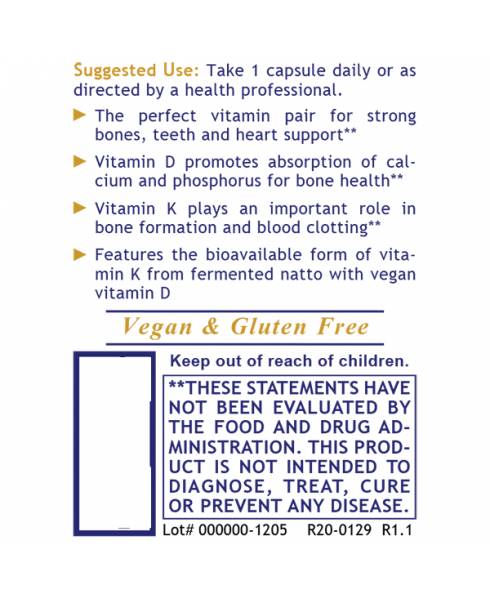 Vitamin D3+K2 .Premier (30Caps) - By Premier Research Labs