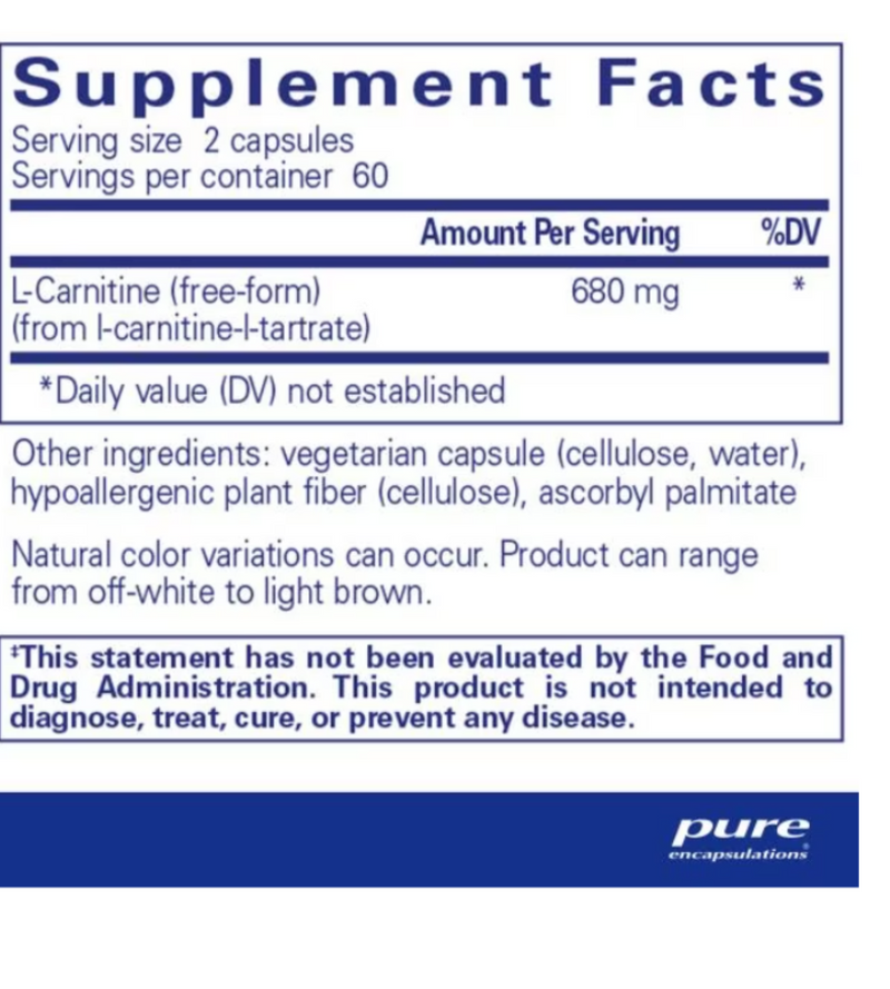 L-Carnitine 120 caps  by Pure Encapsulations