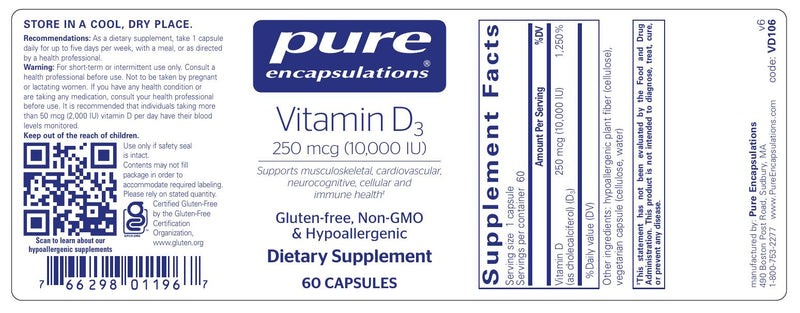 Vitamin D3  250 mcg (10,000 IU) 60&